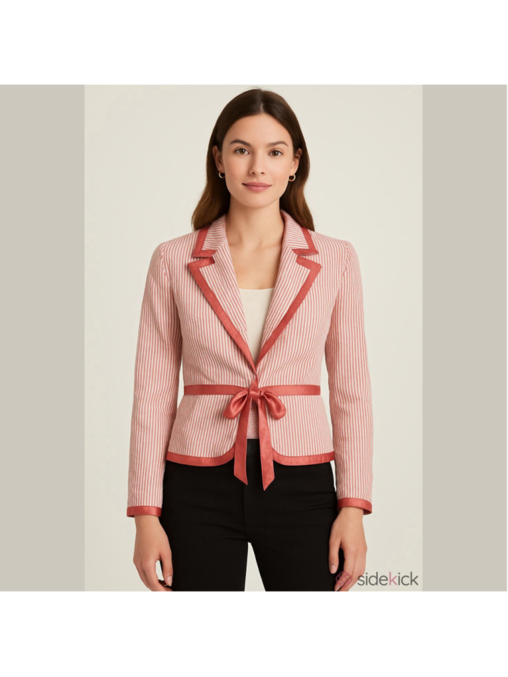 FRAY Red White Stripe Tie Front Blazer Silk Trim Jacket NWOT Made In USA Size M